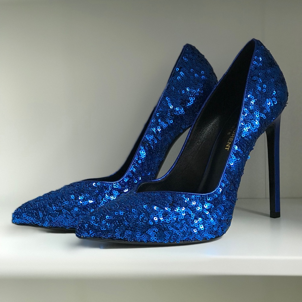 Blue Sequins Saint Laurent Heels